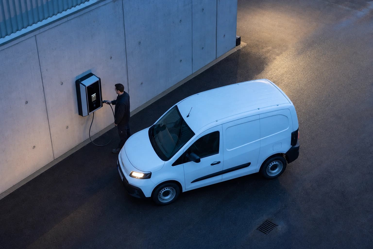 Modern charging station with display on a wall at a logistics site