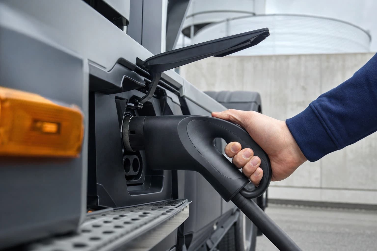 High-power charging cable plugged into a truck